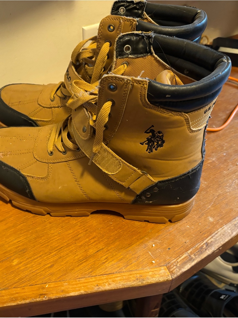 U.S. Polo Assn. Tan and Black High-Top Lace & Strap Boots